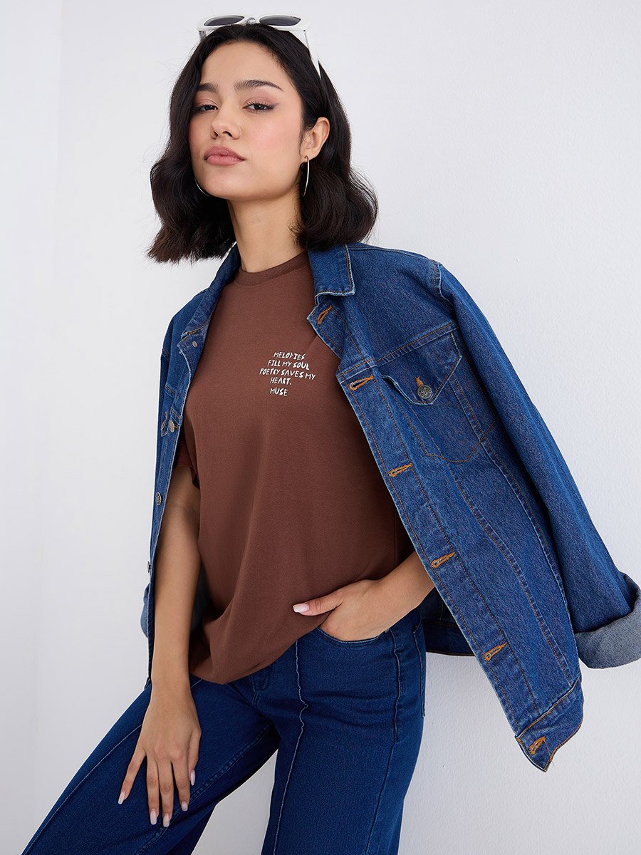 Slogan Print Oversized 100% Cotton T-Shirt