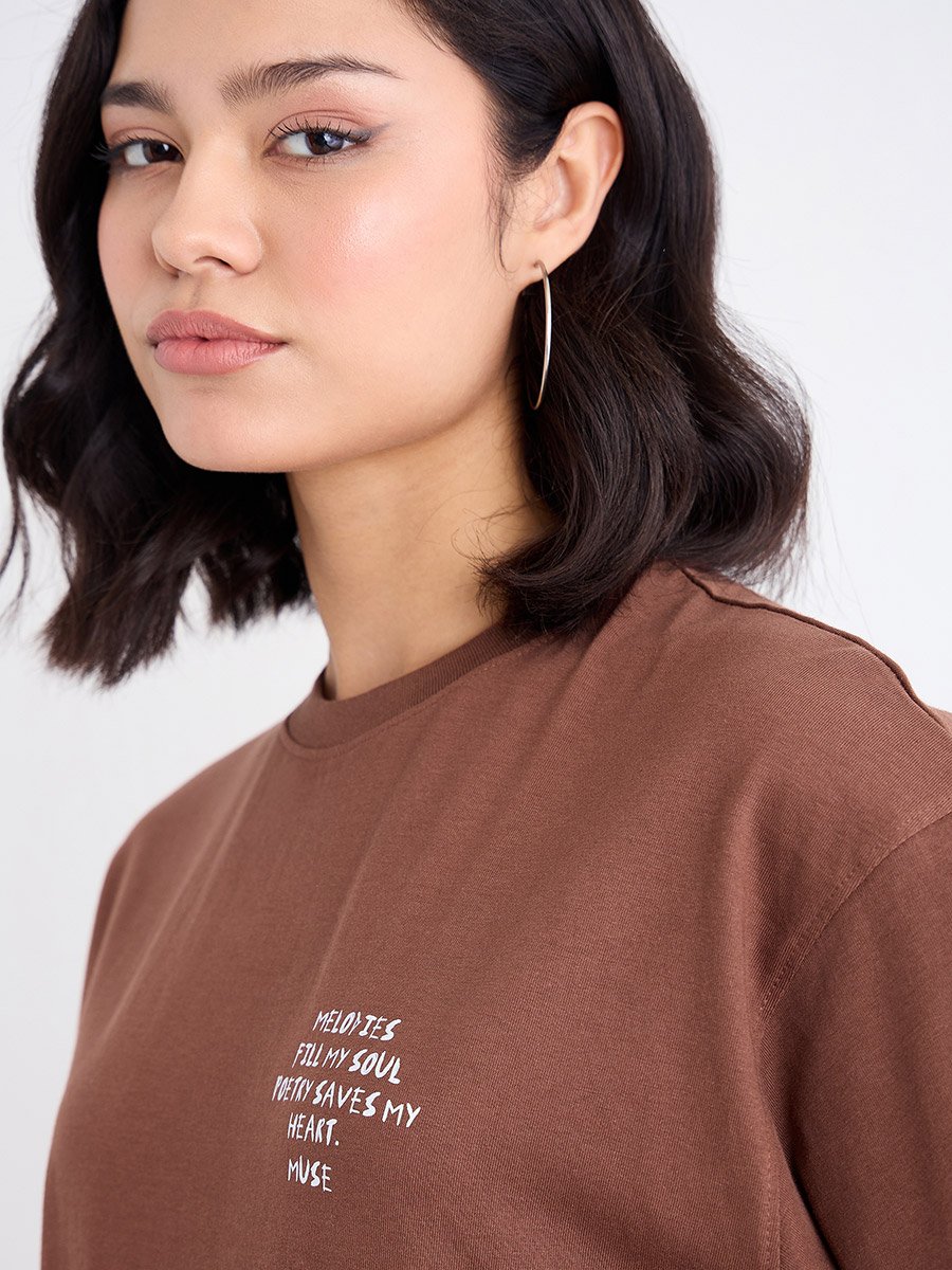 Slogan Print Oversized 100% Cotton T-Shirt