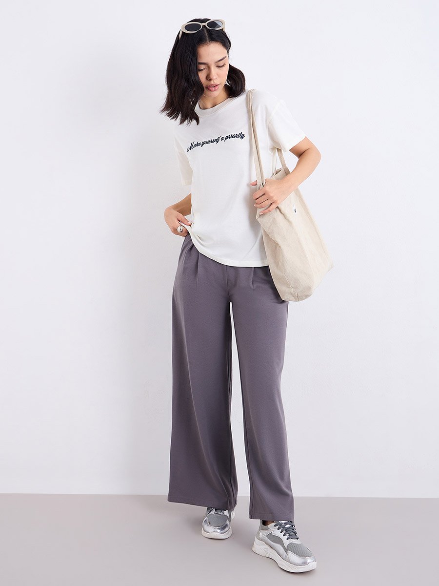 Embroidered Slogan Boxy Fit T-Shirt
