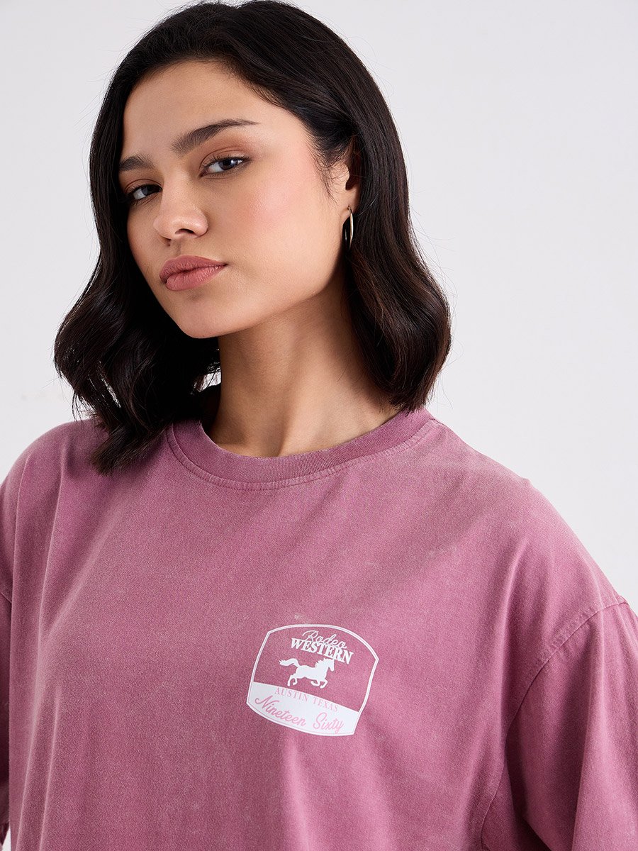 Women Pink Acid Washed Oversized T-Shirt For Women at UAE | Styli