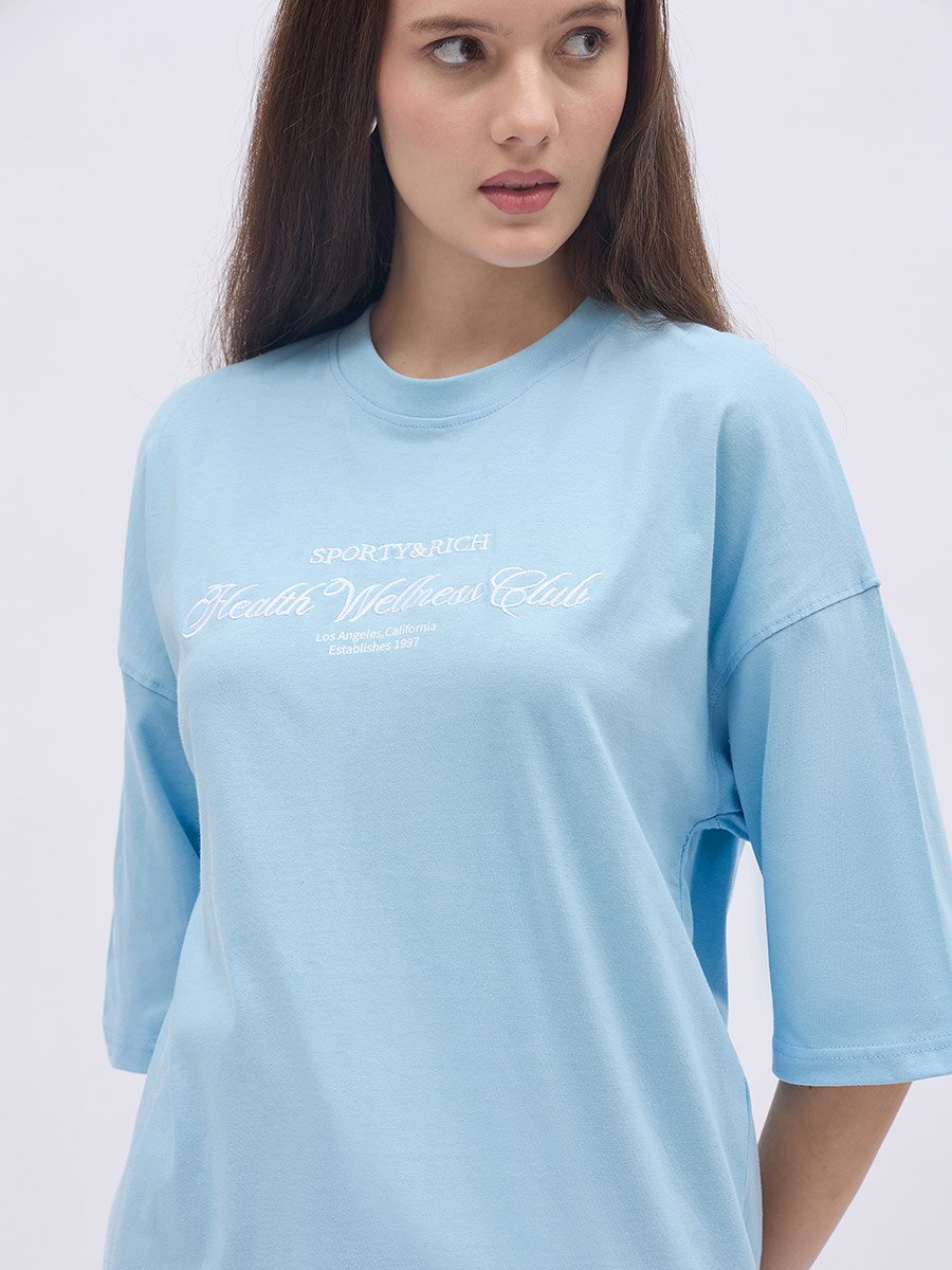 Embroidered Slogan Oversized 100% Cotton T-Shirt