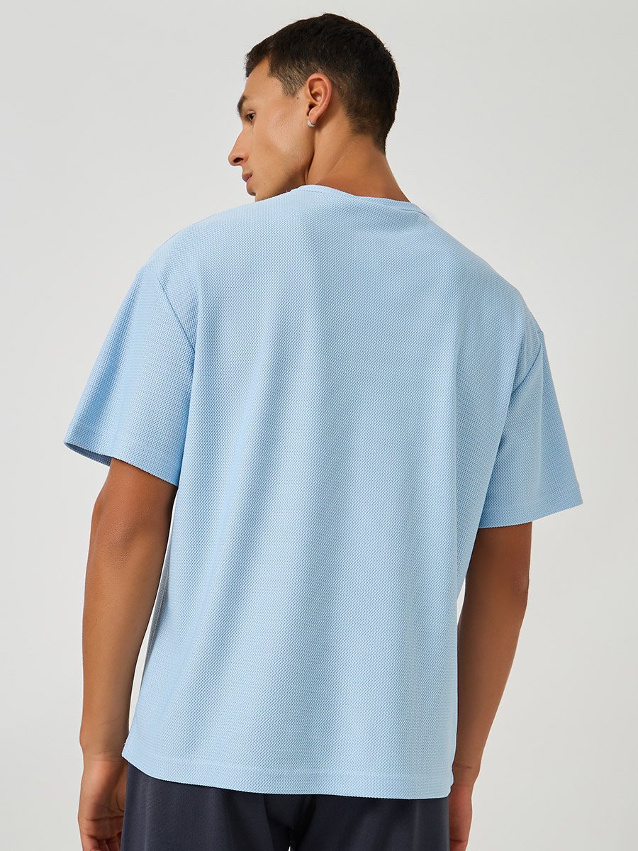 Men Textured Henley Neck Oversized T-Shirt