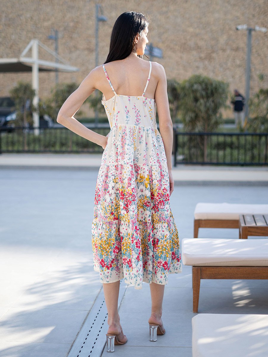 Floral Print Strappy A-Line Knee-Length Dress For Women at Kuwait | Styli Floral Print Strappy A-Line Knee-Length Dress For Women at Kuwait | Styli