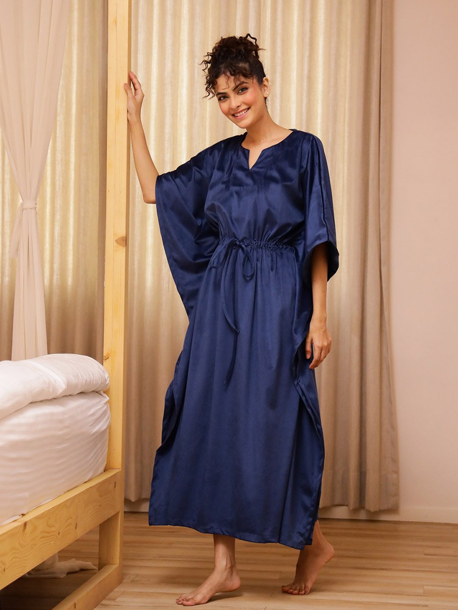 Velvet Look Waist Tie-Up Kaftan Nightdress