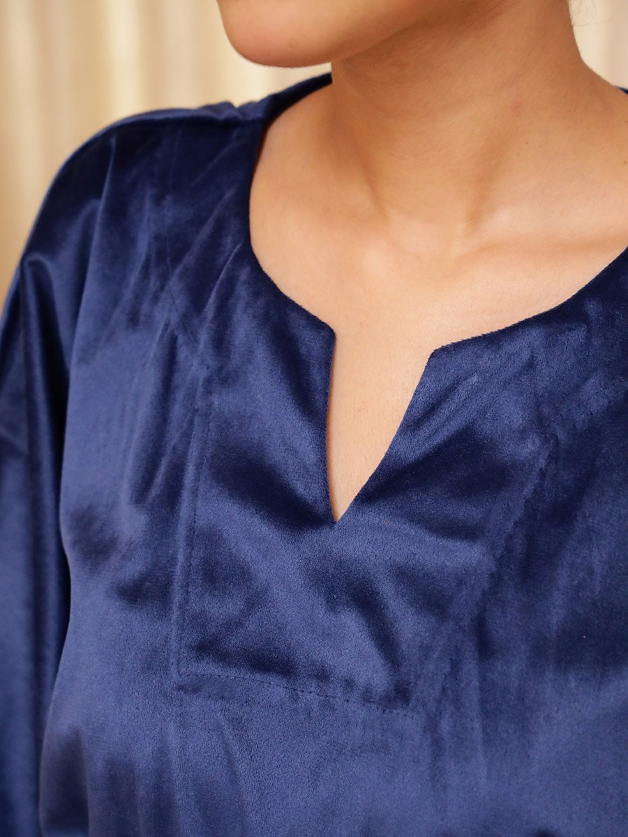 Velvet Look Waist Tie-Up Kaftan Nightdress
