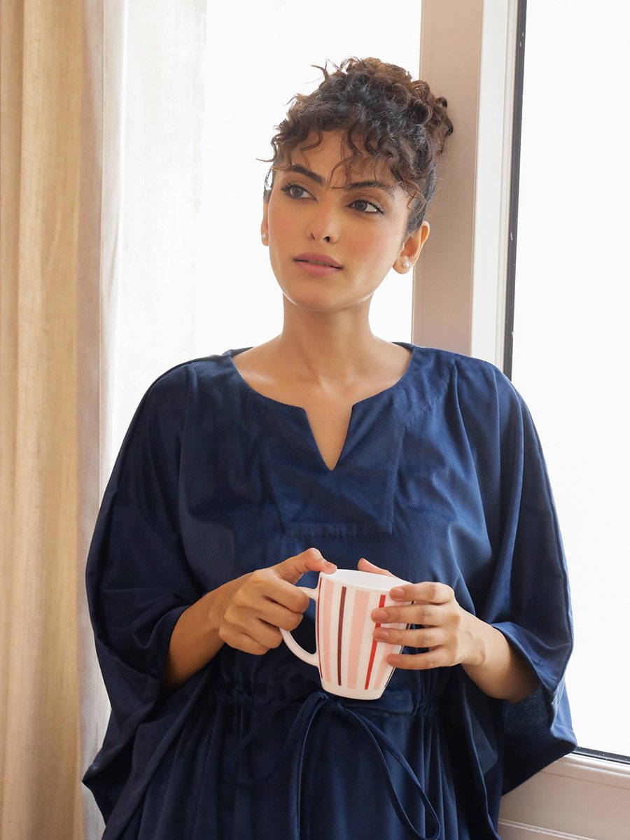 Velvet Look Waist Tie-Up Kaftan Nightdress