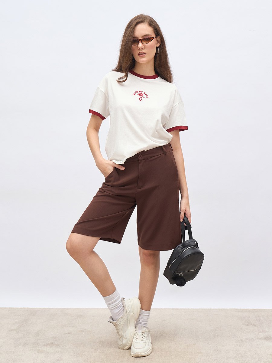 Embroidered Detail Boxy Fit T-Shirt