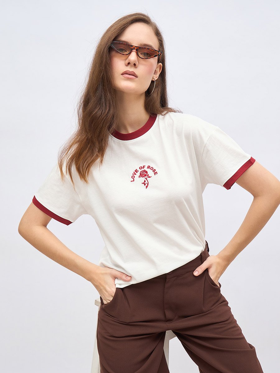 Embroidered Detail Boxy Fit T-Shirt