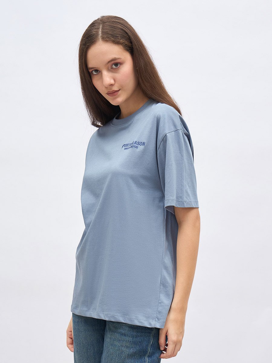 Embroidered Slogan Oversized 100% Cotton T-Shirt