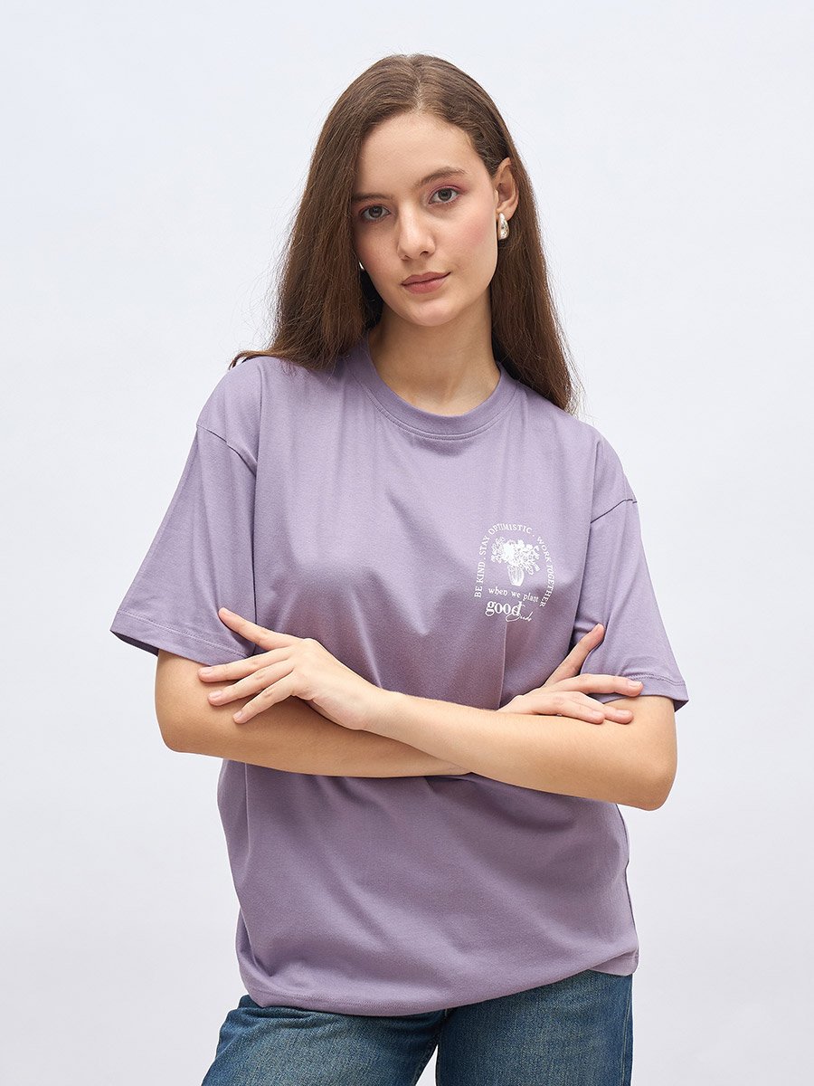 Round Neck Printed Oversized 100% Cotton T-Shirt