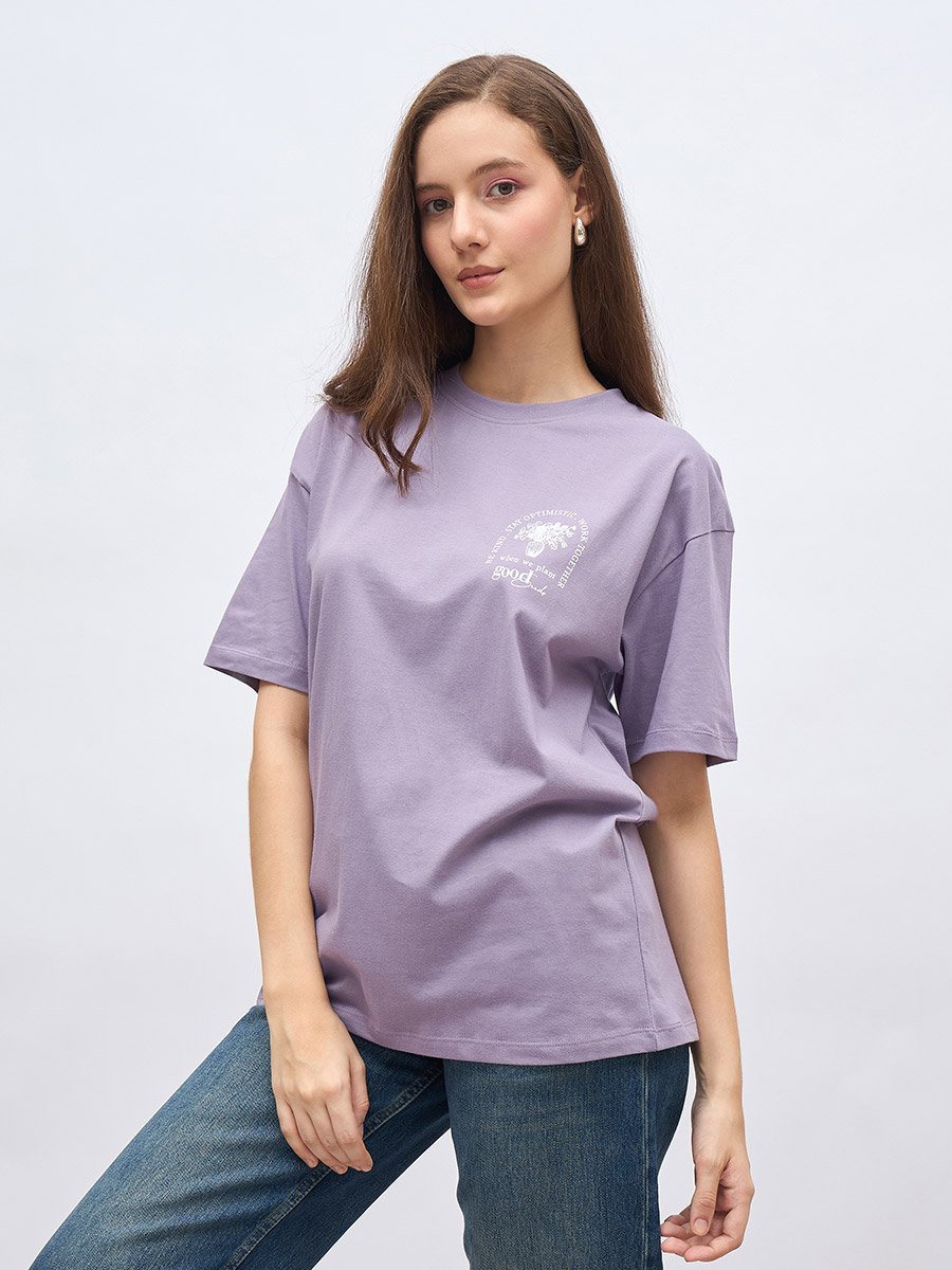 Round Neck Printed Oversized 100% Cotton T-Shirt