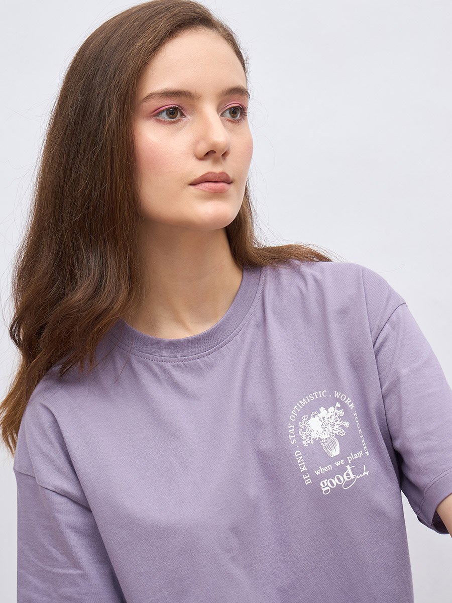 Round Neck Printed Oversized 100% Cotton T-Shirt