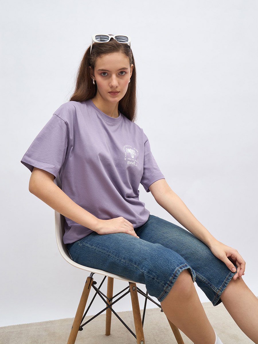 Round Neck Printed Oversized 100% Cotton T-Shirt