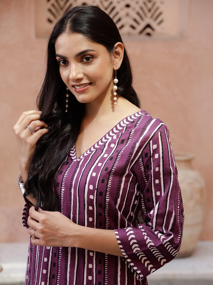 Striped Kurta with Side Slit