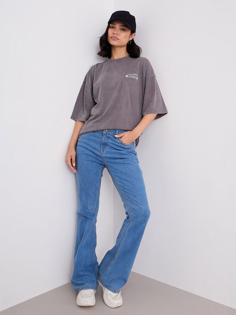 Acid Washed Graphic Print Oversized T-Shirt
