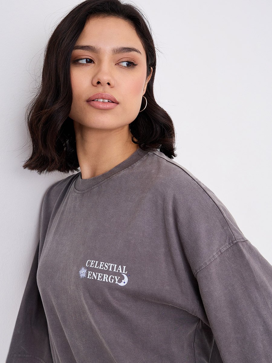 Acid Washed Graphic Print Oversized T-Shirt
