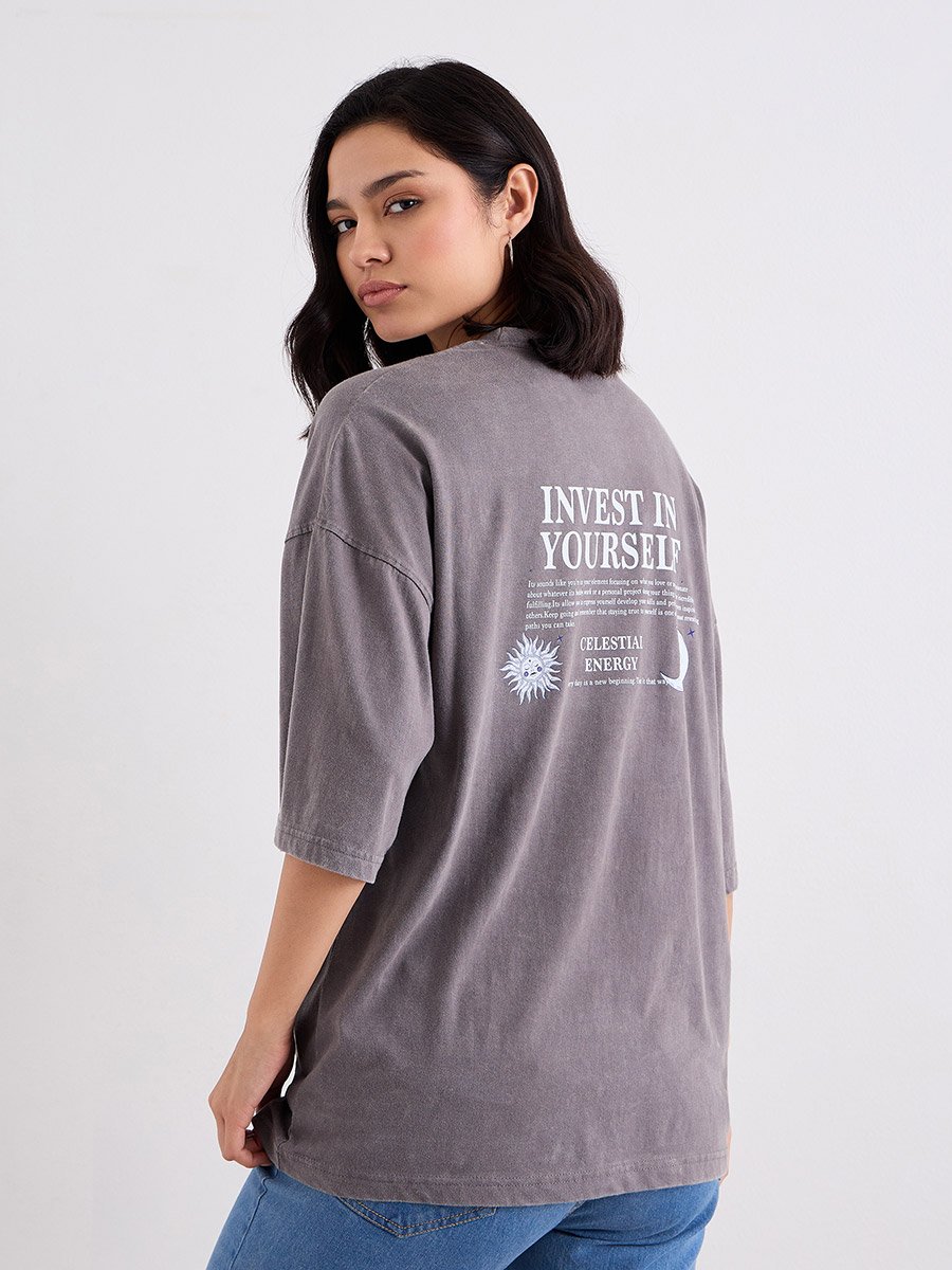 Acid Washed Graphic Print Oversized T-Shirt