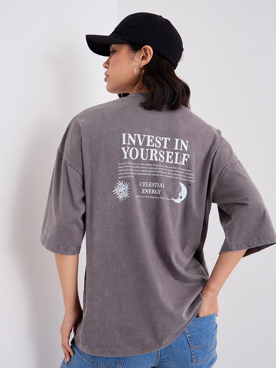 Acid Washed Graphic Print Oversized T-Shirt