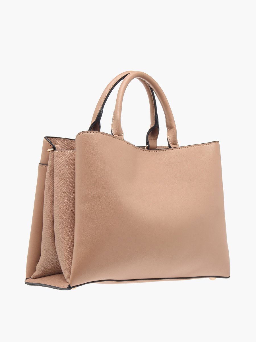 Textured Tote Bag with Top Handle and Adjustable Strap