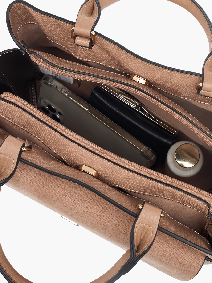 Textured Tote Bag with Top Handle and Adjustable Strap