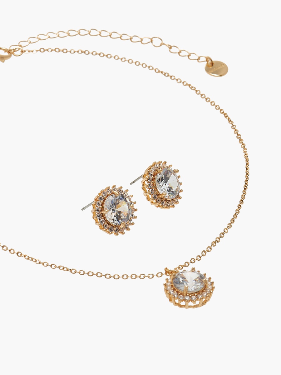 Cubic Zirconia Embellished Necklace and Earrings Set