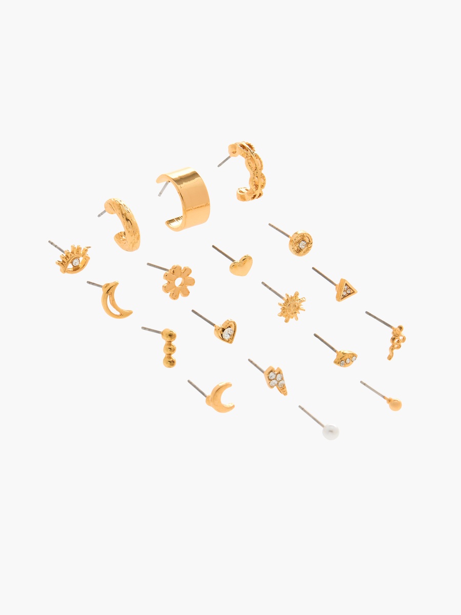 Assorted Metallic Earring with Pushback Closure - Set Of 18