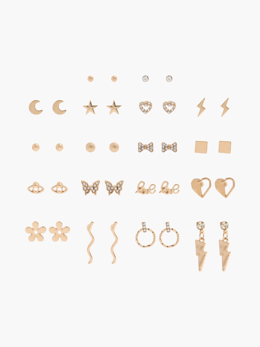 Assorted Stud Earrings with Pushback Closure - Set Of 18