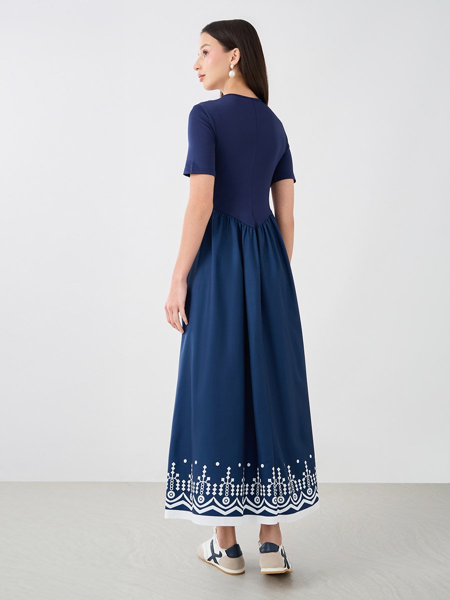 Floral Print Round Neck A-Line Maxi Dress