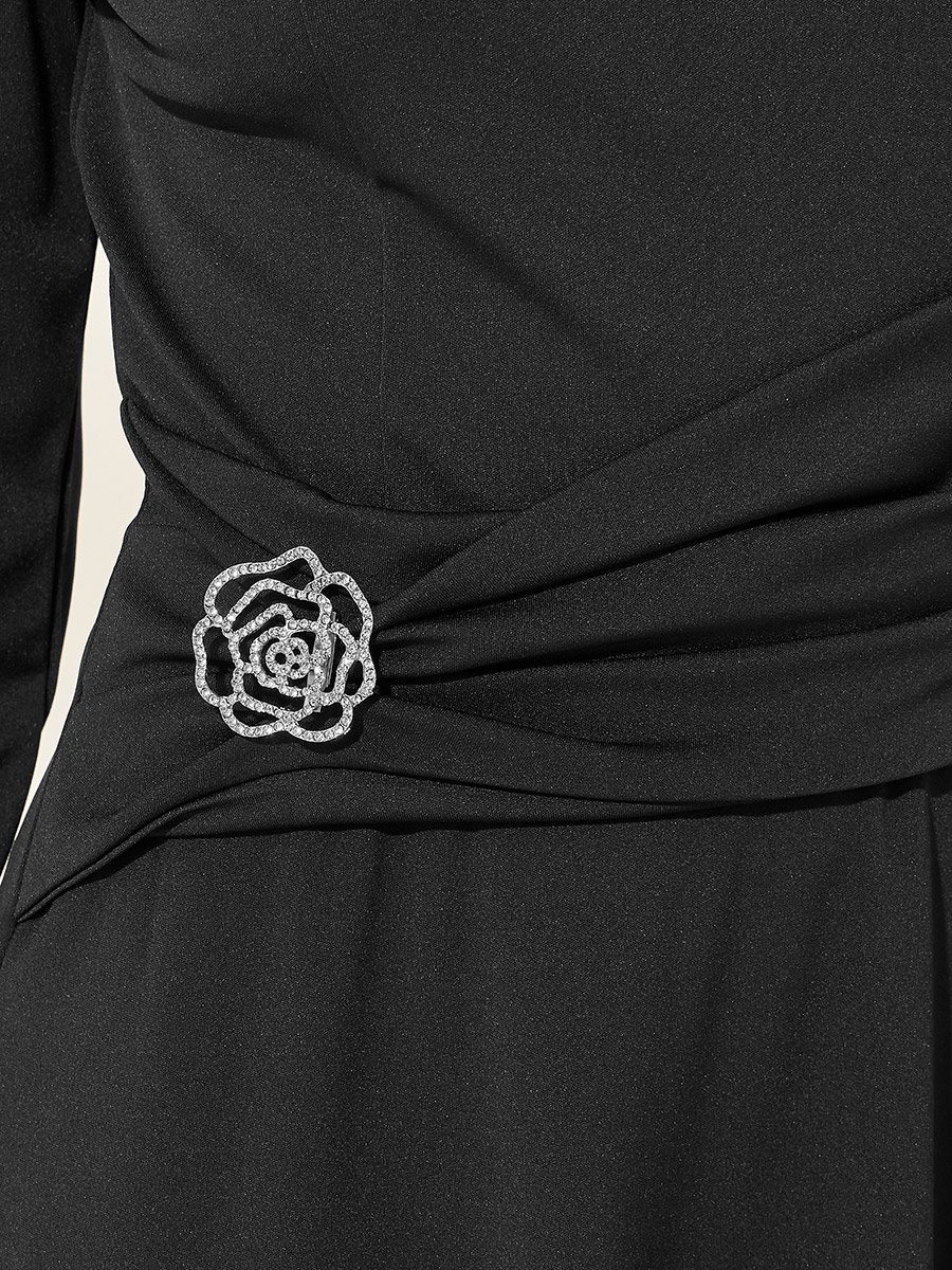 Embellished Flower Long Sleeves Maxi Dress