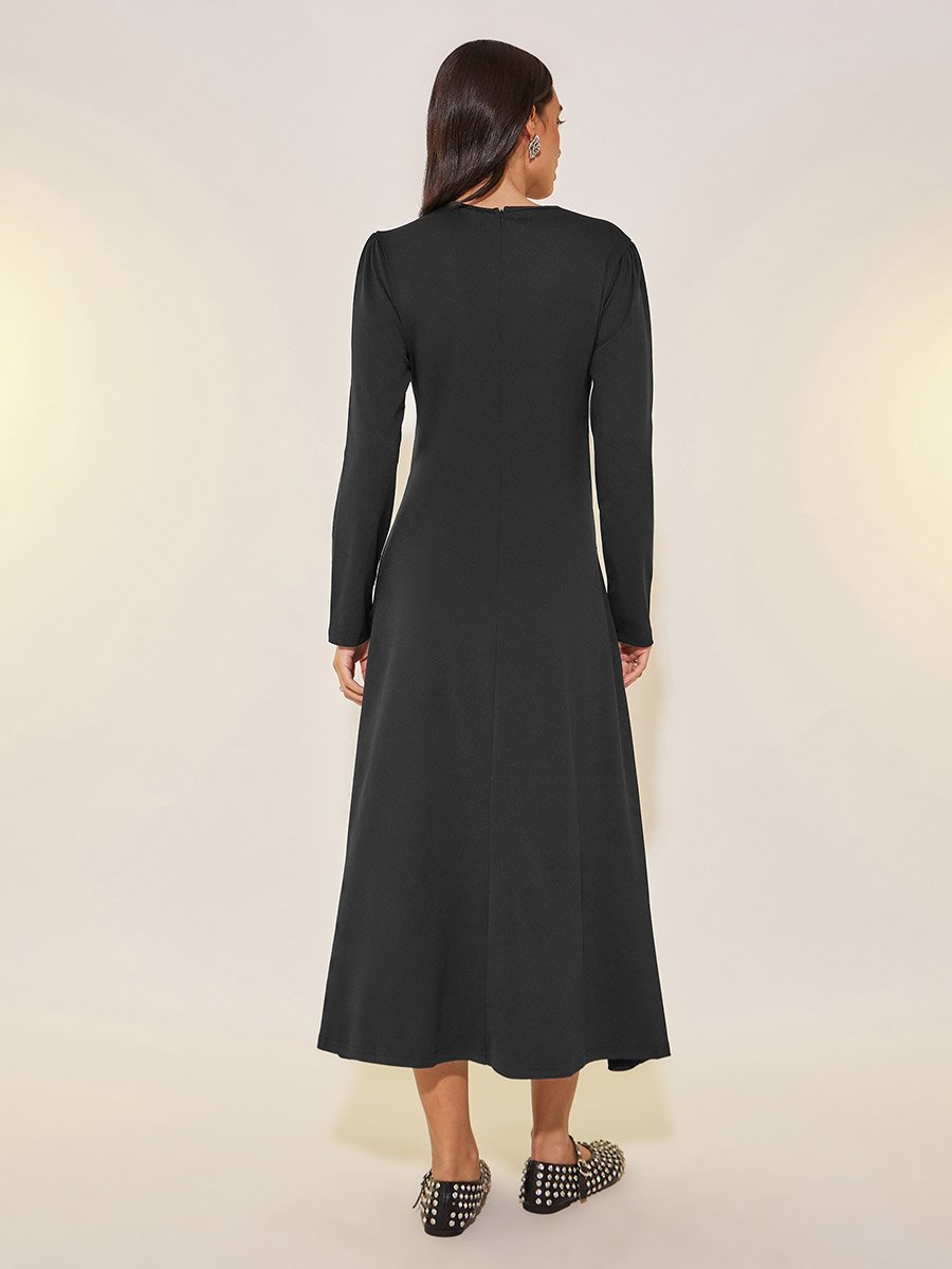 Embellished Flower Long Sleeves Maxi Dress