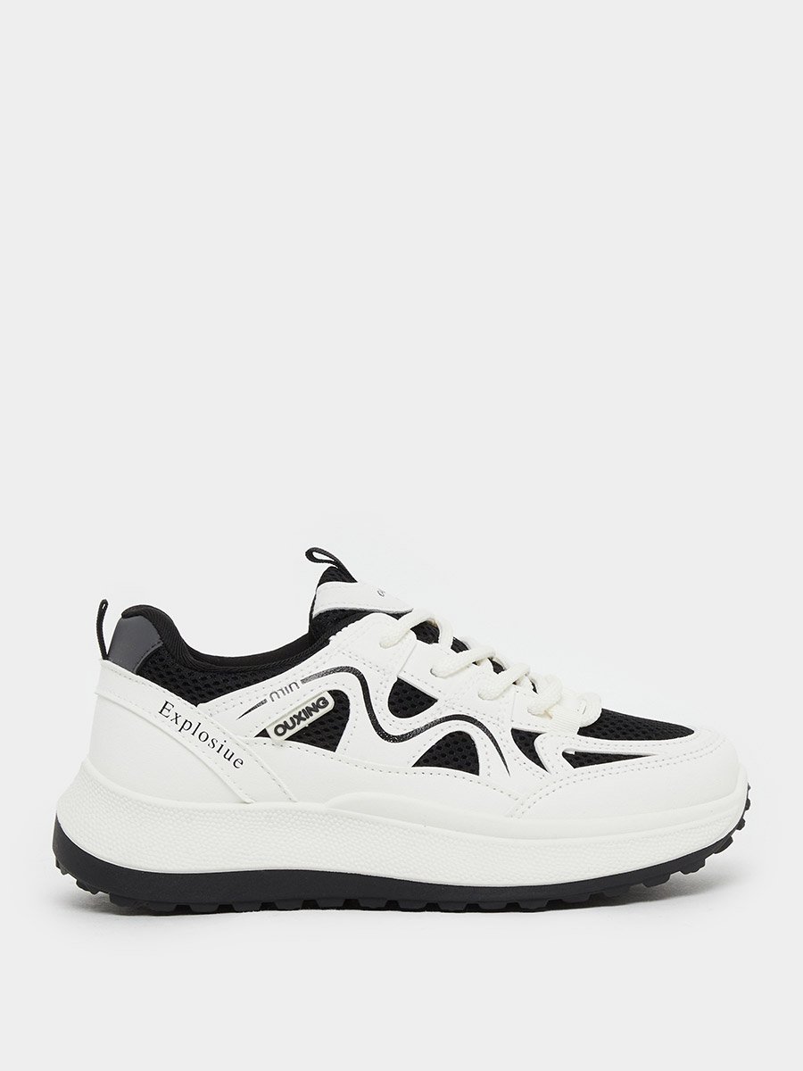 Color Block Lace-Up Chunky Sneakers with Back Pull Tab