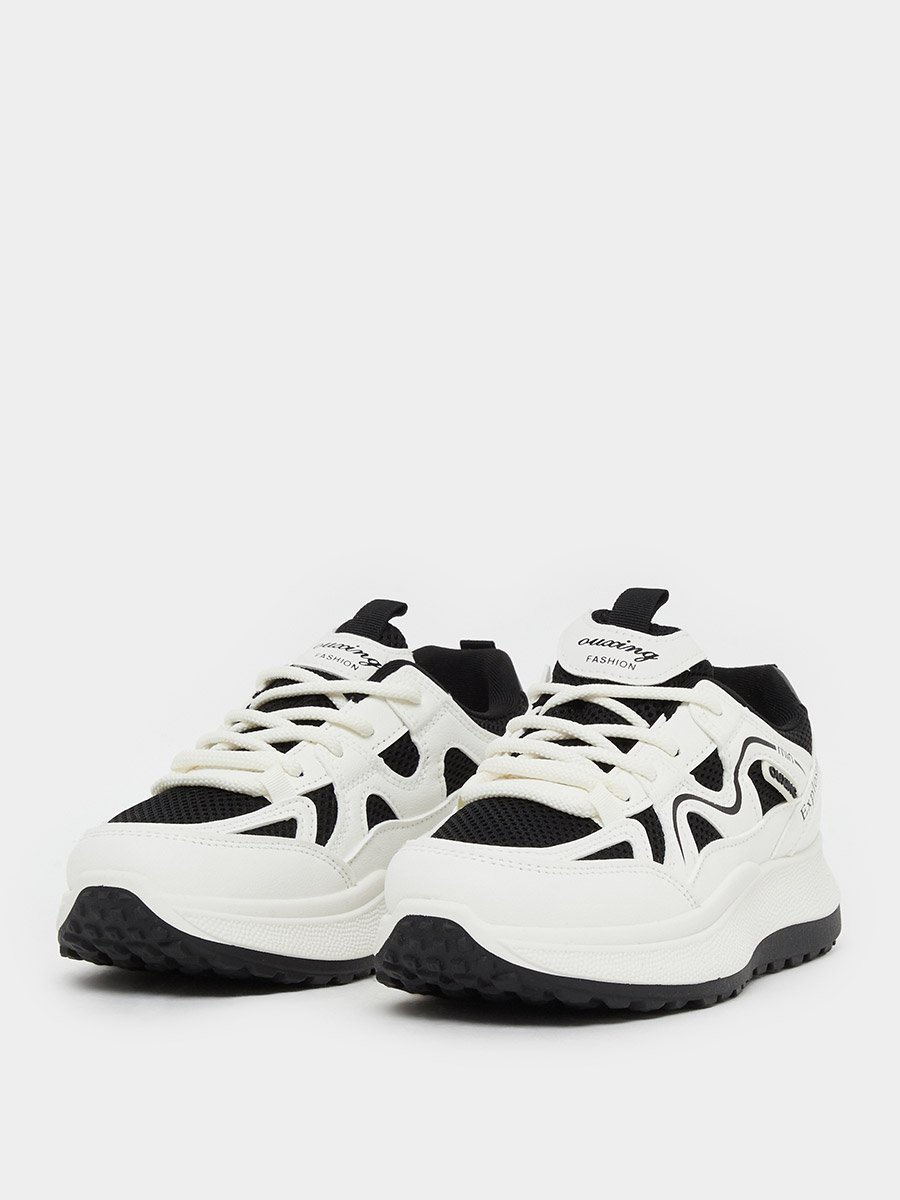 Color Block Lace-Up Chunky Sneakers with Back Pull Tab