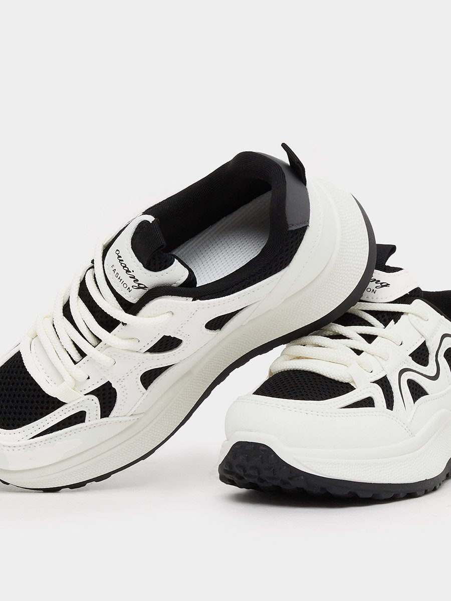 Color Block Lace-Up Chunky Sneakers with Back Pull Tab