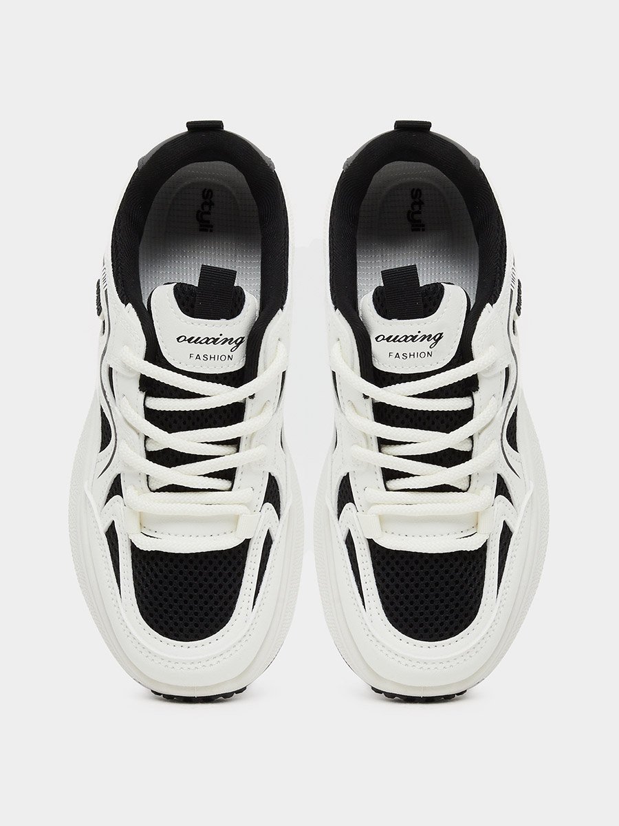 Color Block Lace-Up Chunky Sneakers with Back Pull Tab