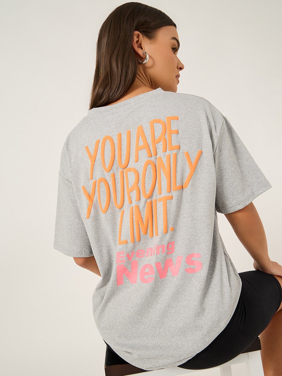 Slogan Print Round Neck Oversized T-Shirt