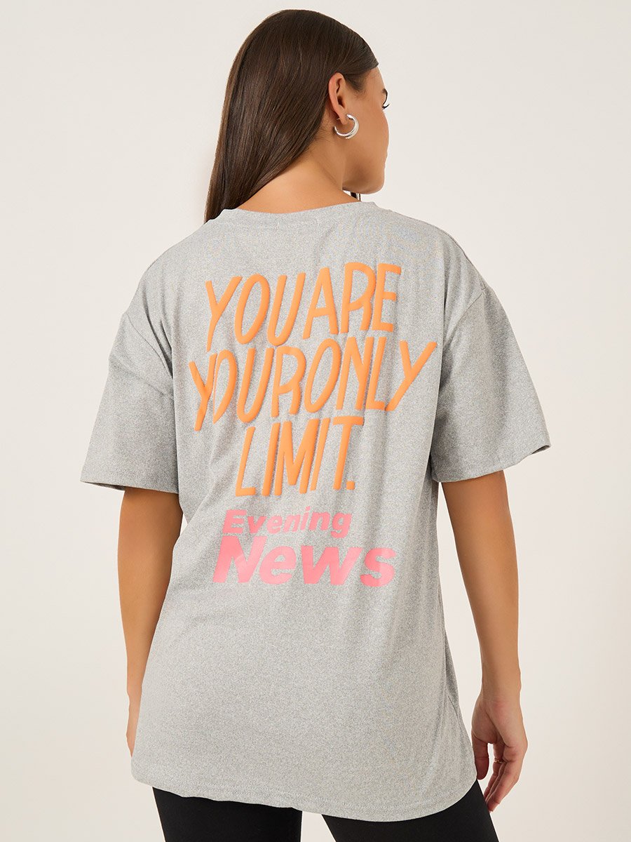 Slogan Print Round Neck Oversized T-Shirt