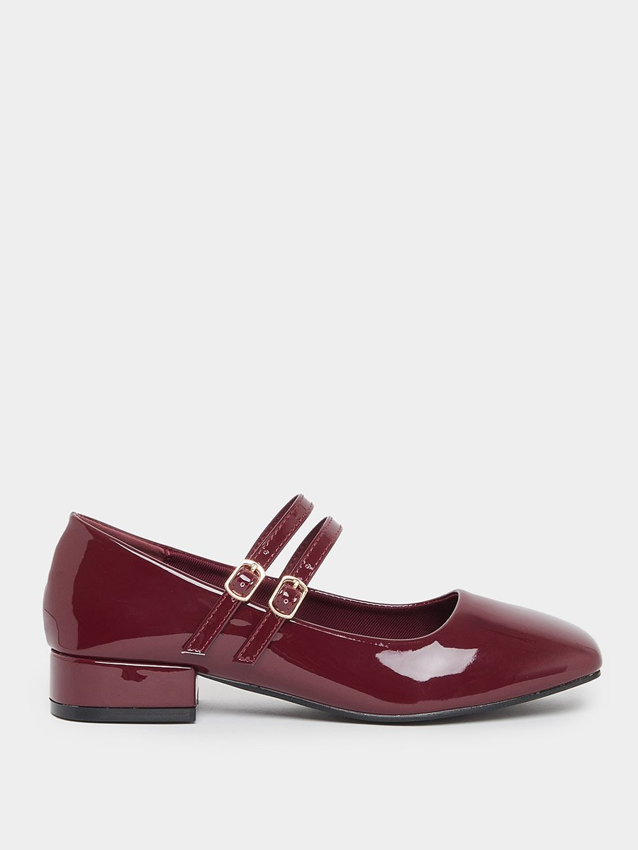 Plain Square Toe Buckle Strap Shoes