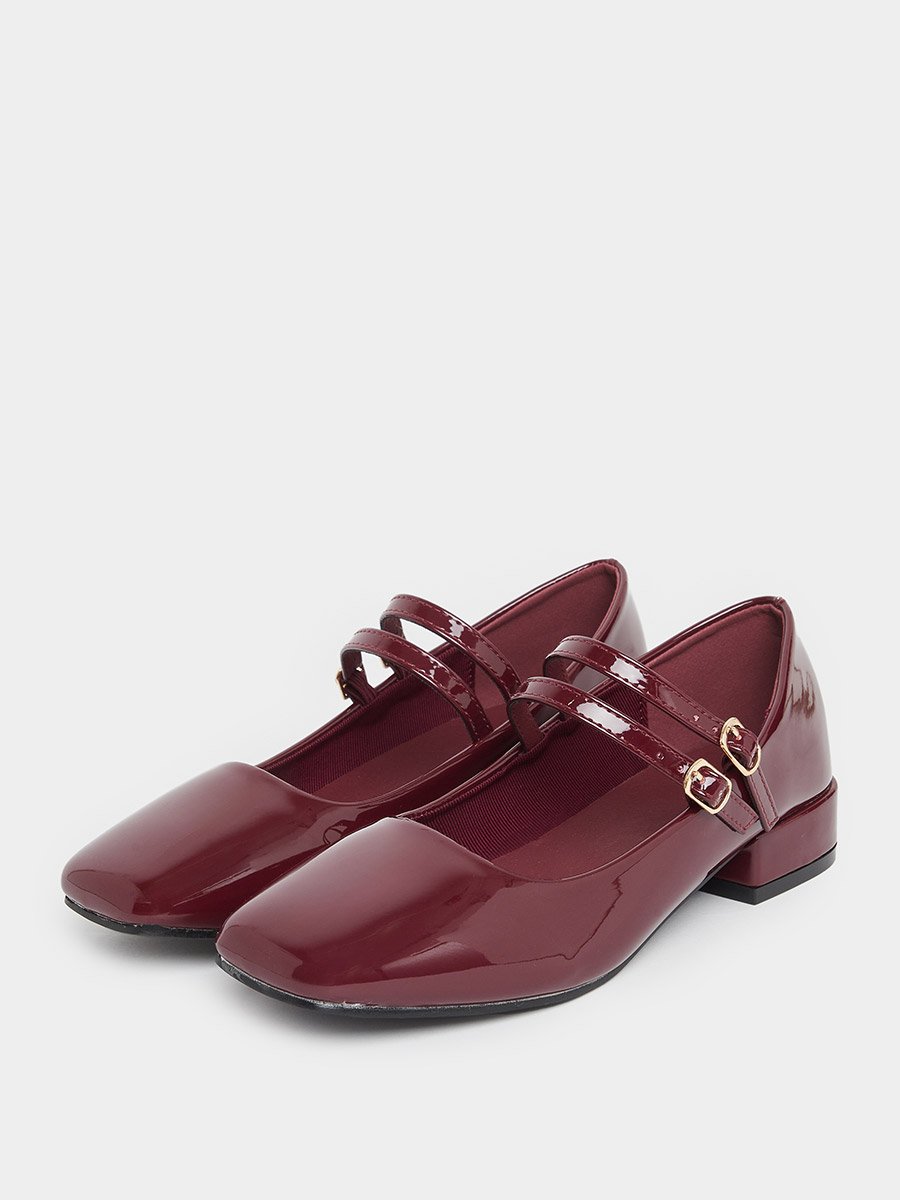 Plain Square Toe Buckle Strap Shoes