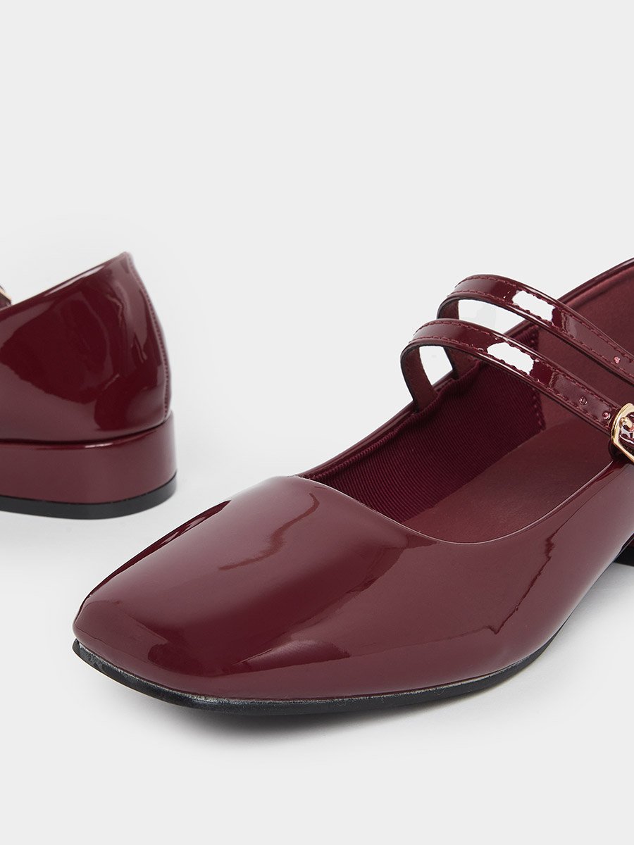 Plain Square Toe Buckle Strap Shoes