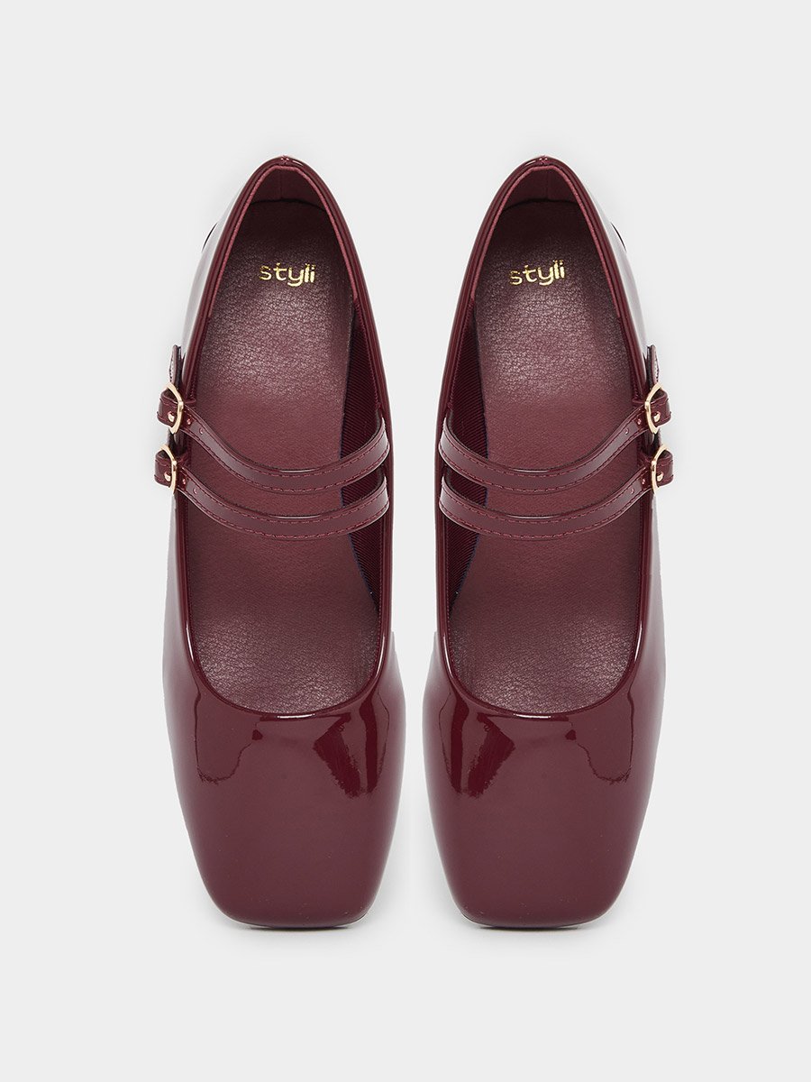 Plain Square Toe Buckle Strap Shoes