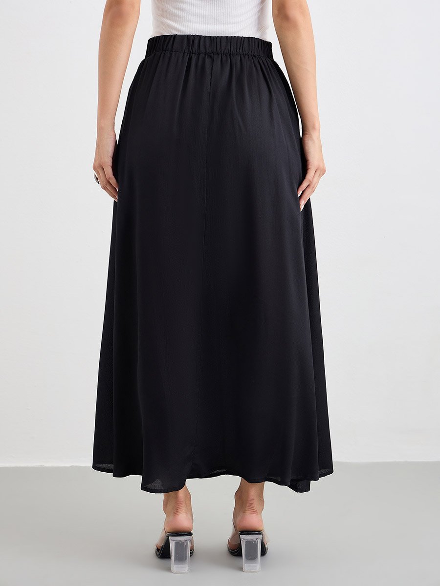Solid Mid Rise A-Line Maxi Skirt