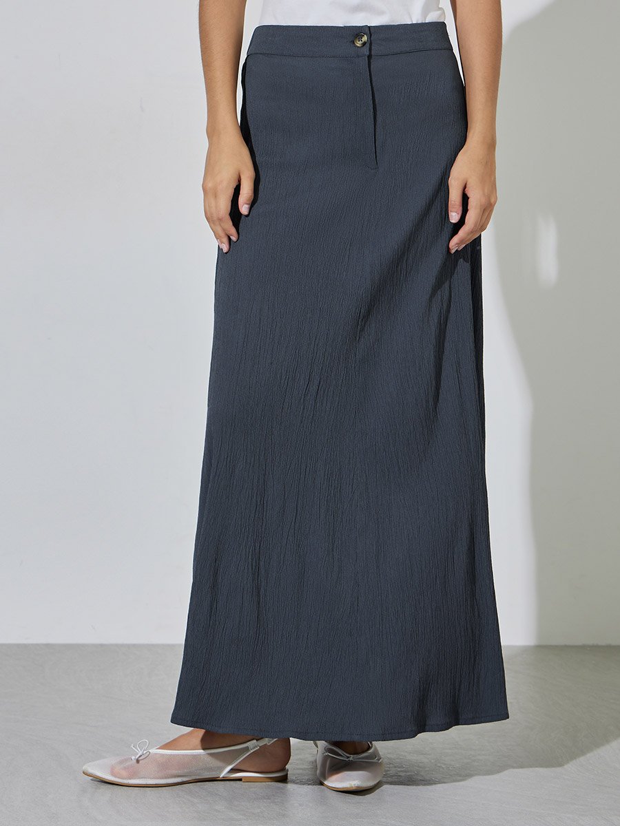 Grey Solid A-Line Maxi Skirt