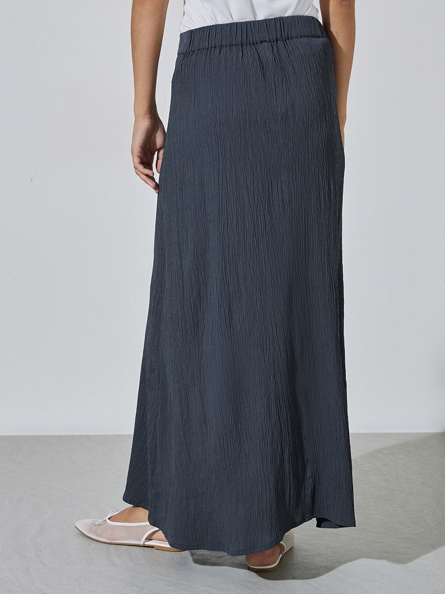Grey Solid A-Line Maxi Skirt