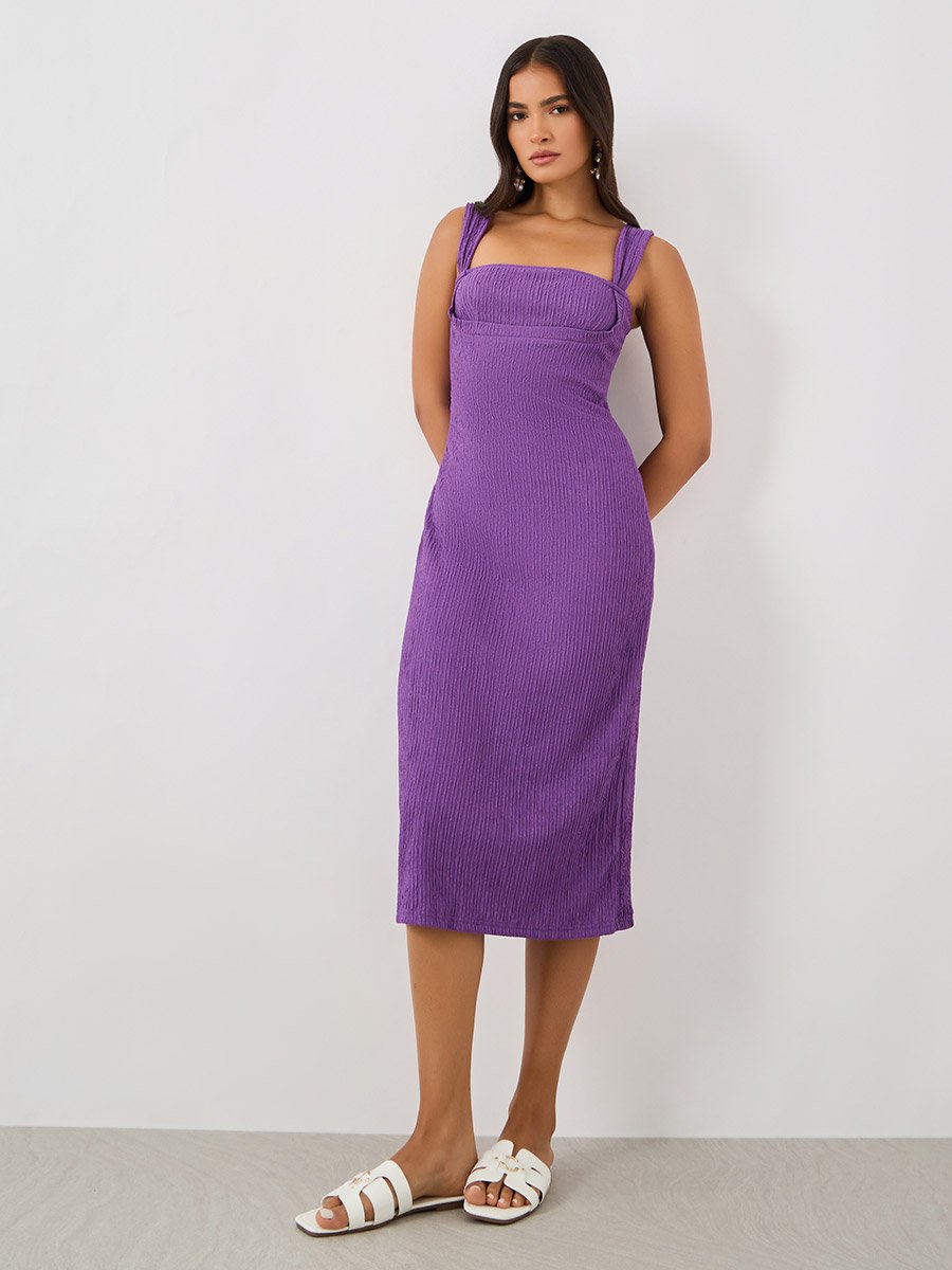 Solid Bodycon Solid Strappy Bodycon Midi Dress For Women at UAE | Styli