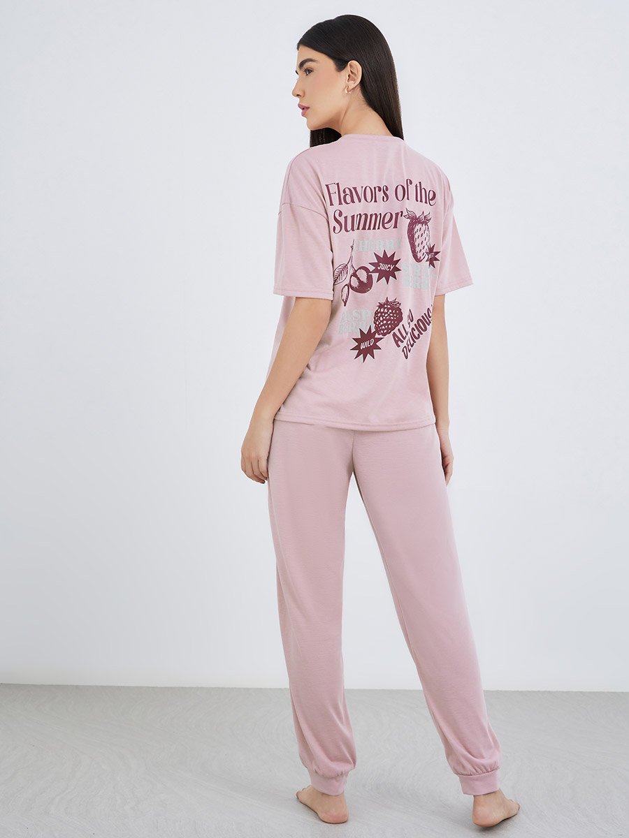 Graphic Print Short Sleeve T-Shirt and Pyjama Set