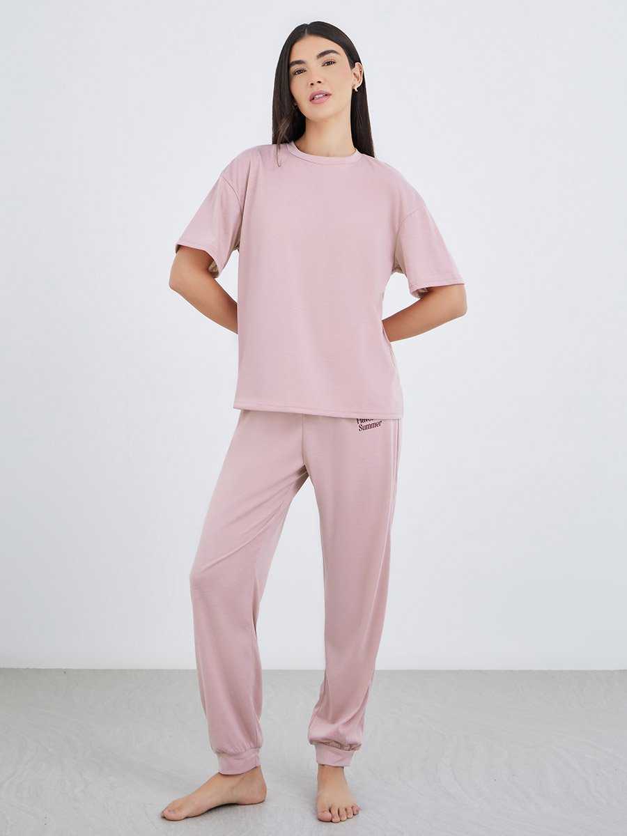 Graphic Print Short Sleeve T-Shirt and Pyjama Set
