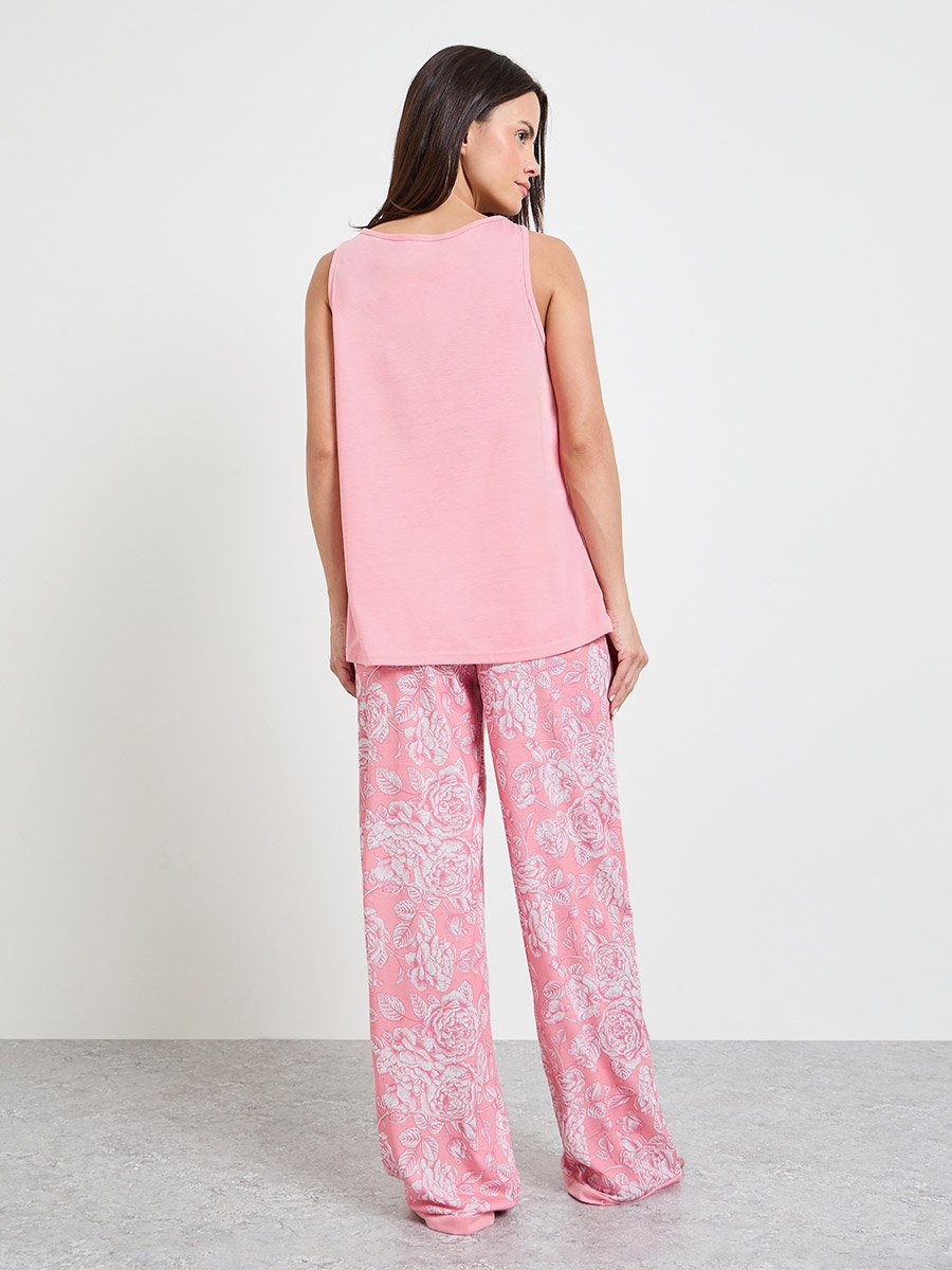 Pink Gathered Swing Cami and Floral Print Pyjama Set