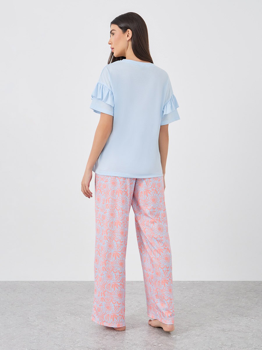 Slogan Print Short Sleeve T-Shirt and Pyjama Set