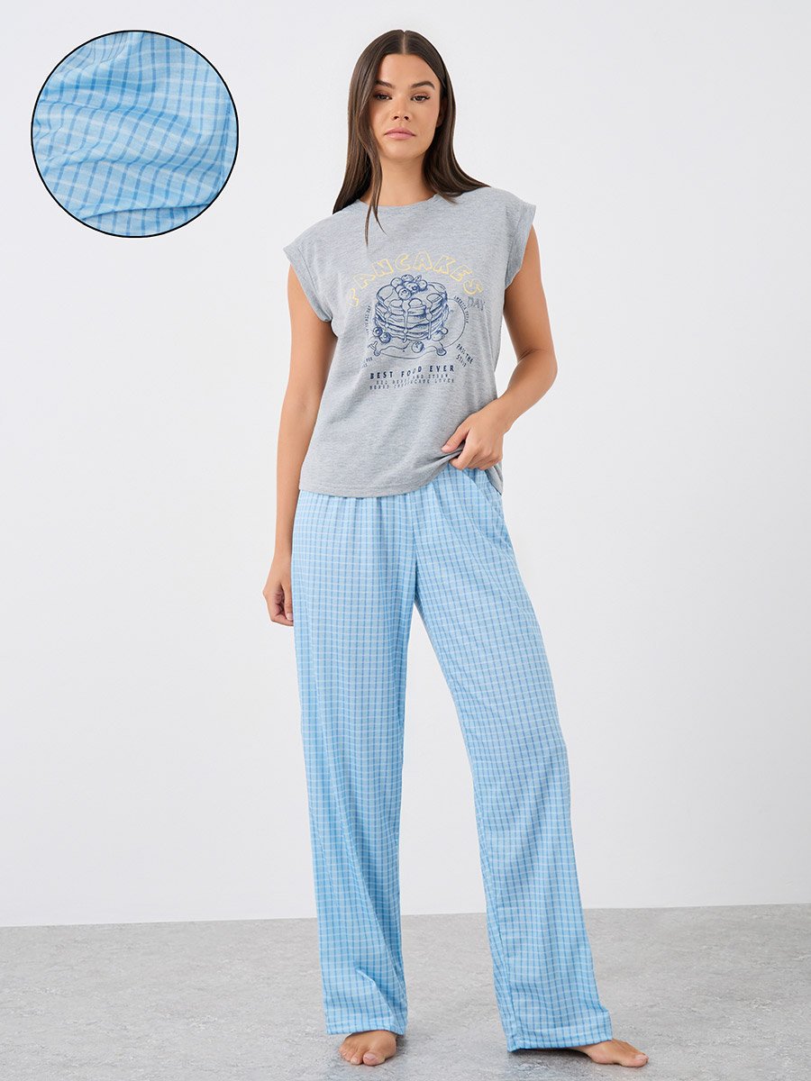Pancake Graphic Print Tank and Gingham Checked Pyjama Set