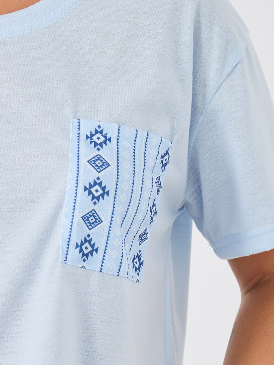 Women Aztec Print Pocket Detail T-Shirt and Pyjama Set